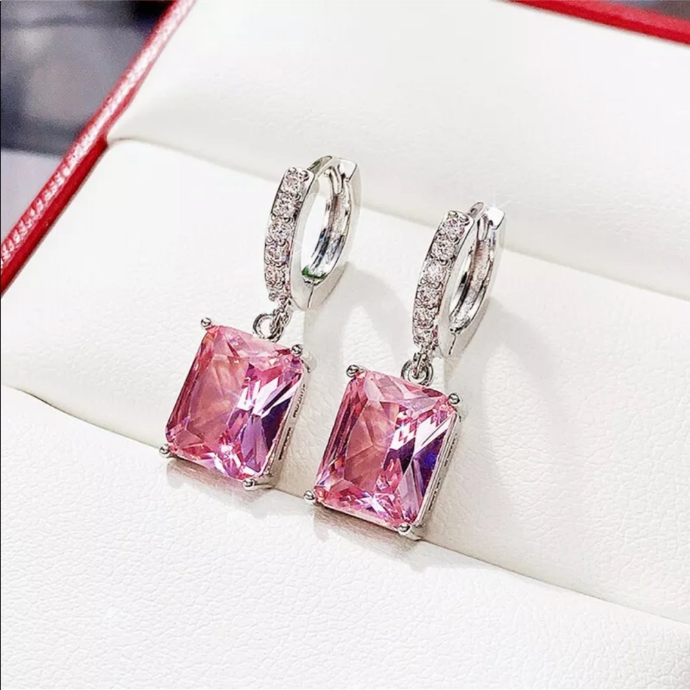 Pink Sapphire Silver Drop Dangle Earrings